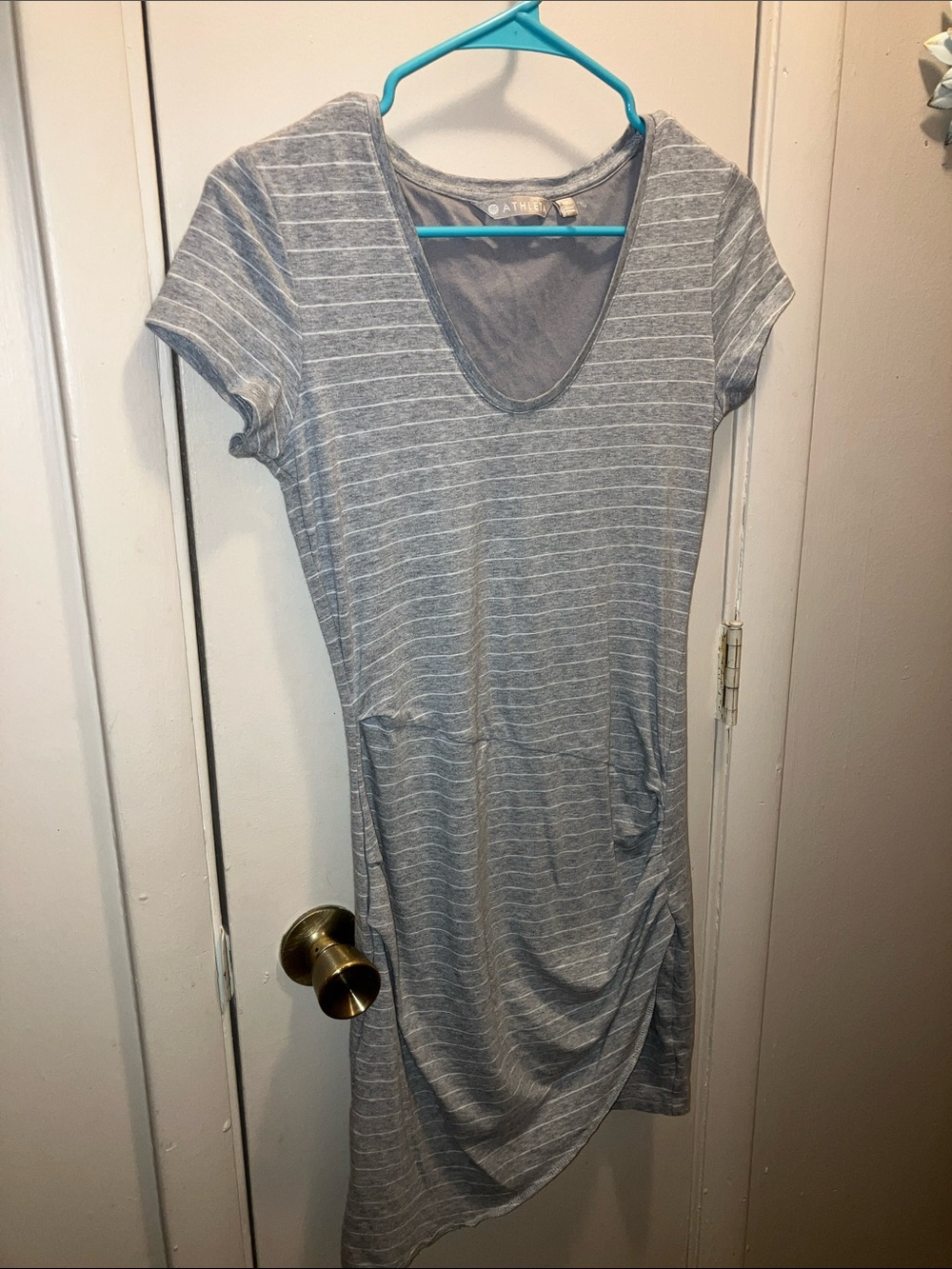 Athleta Light Gray Striped Asymmetrical Scoop Dress XS